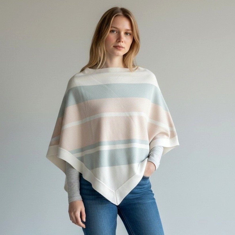 Barefoot Dreams CozyChic Ultra Lite Striped Poncho One Size Soft Luxury NWT